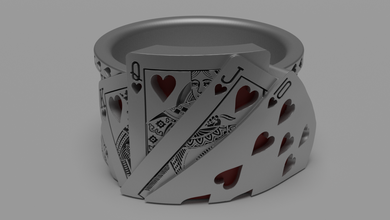 flush royal poker ring card casino playing gamble silver luck chance lucky jewel texas holdem pokerstars partypoker brutal printable boardgame jewelry 3d print model - Mito3D