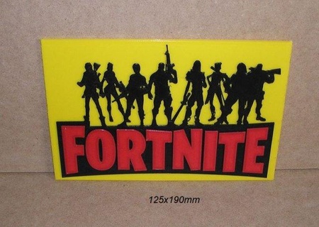 fornite game embossed logo poster sign printed 3d printer pla filament signs logos xbox playstation nintendo joystick fortnite label printing console video player tools dance 3d print model - Mito3D