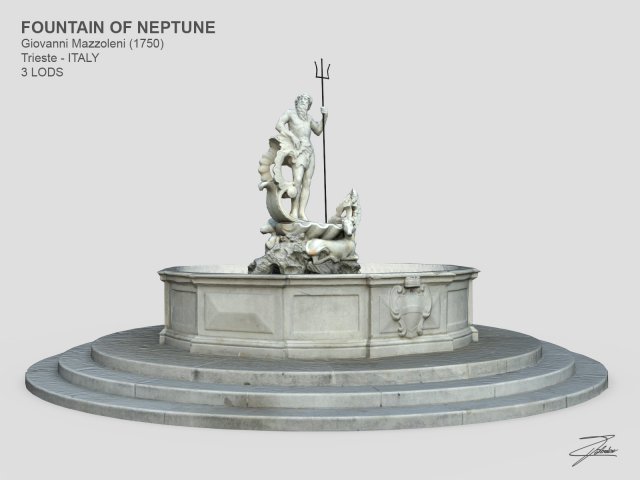 fontaine of neptune 3d modèle in sculpture 3dexport architecture trieste italie nettuno marbre statue art l'eau monument élément temps réel lowpoly loger ville ue4 unité 3D print model - Mito3D