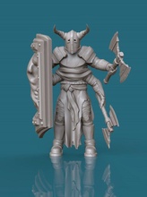 four-armed orc knight 3d print model in monsters & creatures 3dexport monster creature warrior fantasy fictional rpg 28mm armor character shield evil fourarms fourarmed armour helmet axe miniatures figurines 3d print model - Mito3D