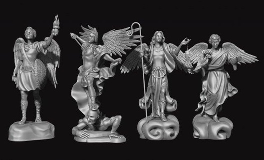 four archangels - cnc rounting wood stone metal sculpture carving milling religious symbols jewerly ancient decoration art traditional design deity sculptures angels god router 3d print model - Mito3D