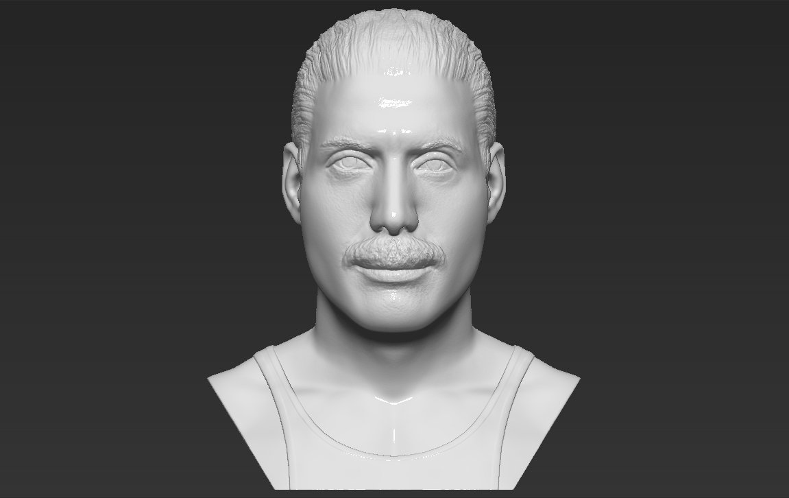 freddie mercure buste 3d impression prêt stl obj formats modèle in sculpture 3dexport célébrité chanteur musique dylan jimmy hendrix elvis presley paul mccartney lennon beatles rock roll clapton reine 3D print model - Mito3D