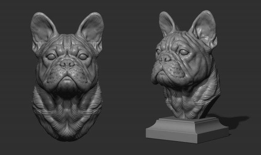 french bulldog bust animals dog sculpture art head statue decor printable miniatures pendants cnc relief jewelry sculptures 3d print model - Mito3D