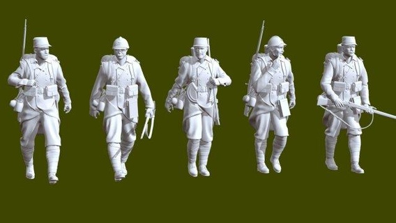 french ww2 walking soldiers x5  figurines french war ww2 soldiers pack worldwar  3d print model - Mito3D