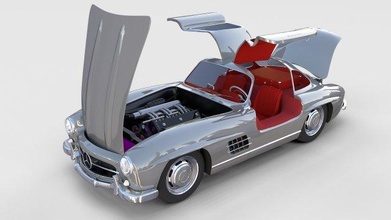 tamamen modelled rigged Mercedes 300sl martı kanadı devir w198 büyük 1950s Stuttgart spor ışık lik şasi hileli animasyonlu motor bulaşma fren 3d print model - Mito3D
