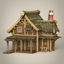 game ready wooden house architecture medieval wood structure building historic exterior fantasy roof sweet lowpoly poly texture material 3d print model - Mito3D