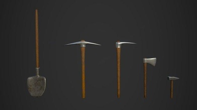 jardim ferramentas pacote 3d modelo in 3dexport machado machadinha pá enxada martelo lâmina medieval picareta corte cortar ferramenta 3d print model - Mito3D