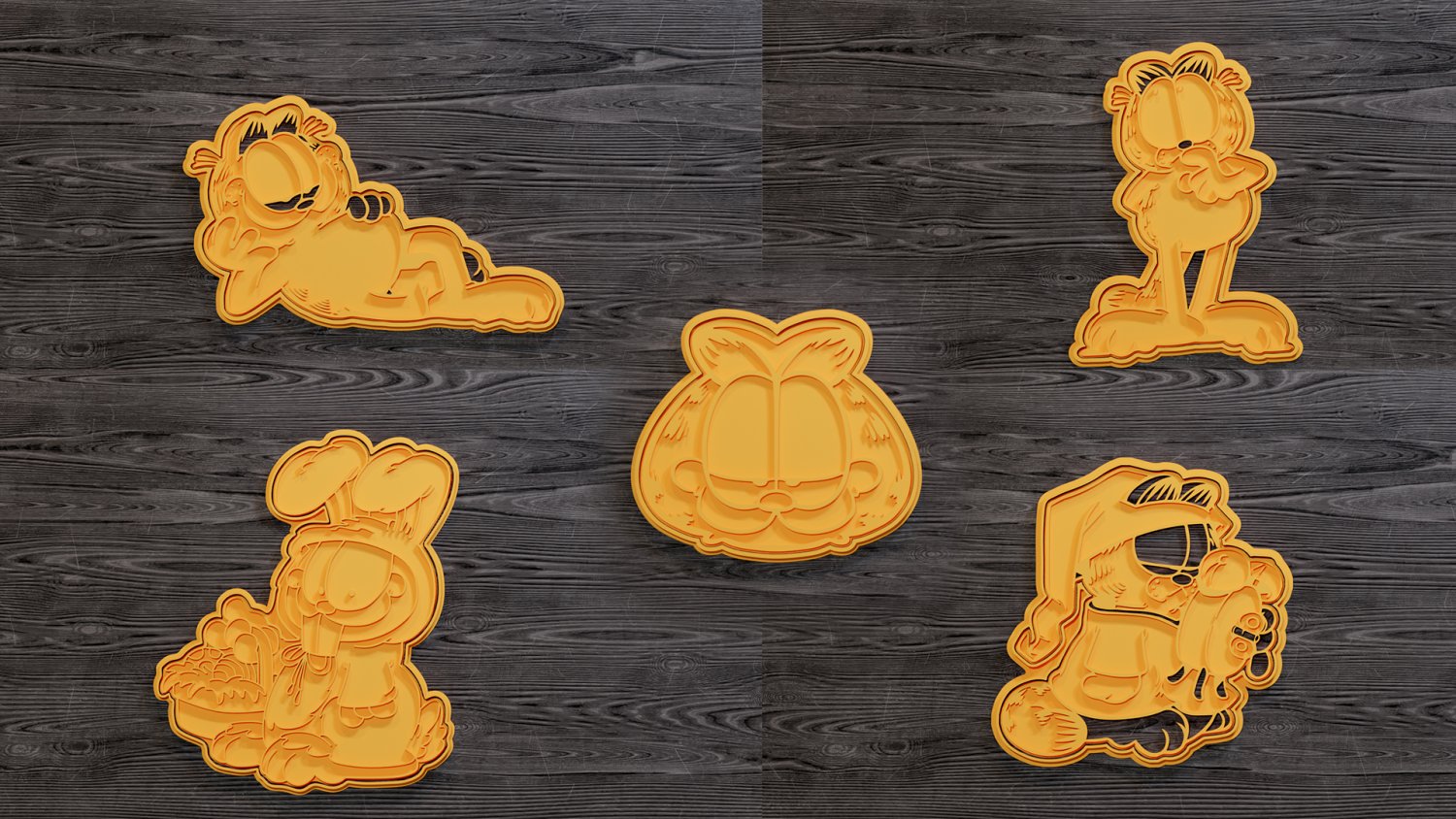 garfield biscuit coupeur ensemble 3d impression modèle in cuisine manger 3dexport pâques oeuf boulangerie moule gâteau vacances biscuits timbre lapin cnc fondant cortante cuisson argile chat garfeld 3D print model - Mito3D