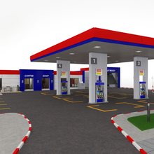 gás estação 3d modelo in edifícios 3dexport arquitetura moderno varejo loja concha gasolina diesel cidade urbano combustível compras óleo carro veículos contemporâneo 3d print model - Mito3D