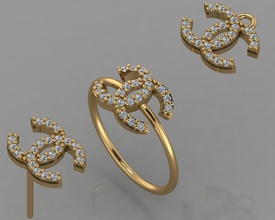 gc gold cm007-diamond set gems jewelry fashion design silver ring luxury elegant shining diamond art necklace gem bracelet earring pendant sapphire 3d print model - Mito3D