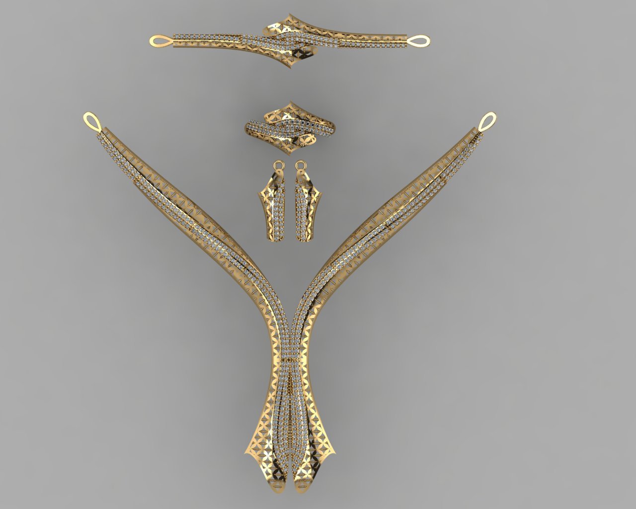 gc oro s003 - diamante conjunto la joyería de moda diseño plata anillo lujo elegante brillante el art collar gem pulsera arete colgante zafiro 3D print model - Mito3D