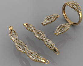 gc or ss009 - diamant petit ensemble de l'anneau luxe bijoux fashon la conception d'argent elegent shining le art neckalce gem bracelet boucle d'oreille pendentif 3d print model - Mito3D