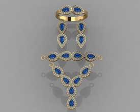 gc or ss018 - diamant petit ensemble bijoux de la mode conception d'argent l'anneau luxe élégant shining le art collier gem bracelet boucle d'oreille pendentif saphir 3d print model - Mito3D