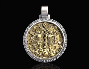 gemini caduceus pendant - zodiac 3d print model in pendants 3dexport printable gem jewel gemstones silver sterling brilliant gold platinum stylish fashion men women jewellry 3d print model - Mito3D