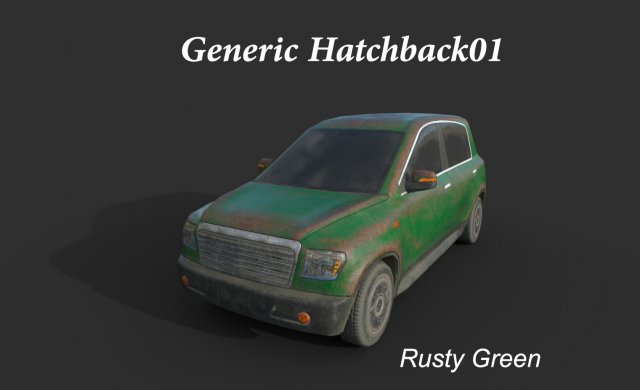 genérico hatchback 01 oxidado verde coche vehiculo vehículo marca game ready realista transporte automotor real tráfico utilidad 3D print model - Mito3D