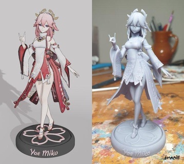 Genshin impacto miko mulher yaemiko genshinimact anime Waify corpo jogos brinquedos chuyafactory arte 3d print model - Mito3D