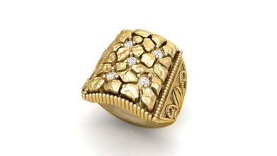 herren diamant nugget ring 02 3d drucken modell ringe 3dexport gold silber schmuck druckbar textur stein cnc nuget 3dprintable männer steinigung 3d print model - Mito3D