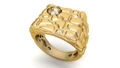senhores diamante pepita anel 05 masculino ouro prata jóias imprimível joalheria argolas textura pedra cnc 3dprintable homens cavalheiro chapado 3d print model - Mito3D