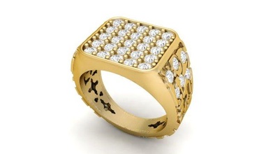 herren diamant nugget ring 06 3d drucken modell ringe 3dexport gold silber schmuck druckbar textur stein cnc nuget 3dprintable männer steinigung 3d print model - Mito3D