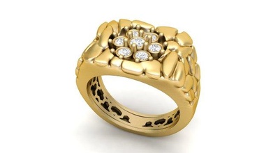 herren diamant nugget ring 09 3d drucken modell ringe 3dexport gold silber schmuck druckbar textur cnc nuget 3dprintable männer steinigung zbrush 3d print model - Mito3D
