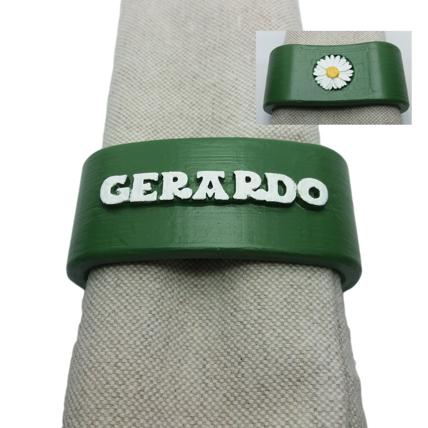 gerardo 3d napkin ring daisy personalized names customizable 3D print model - Mito3D