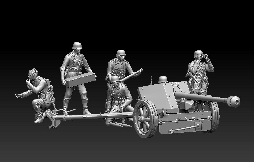 german artillery 3d print model in 3dexport ww2 soldier soldiers deutsch germany second war commander officer nazi fascist mauser 98k mp40 2ww pak40 3D print model - Mito3D