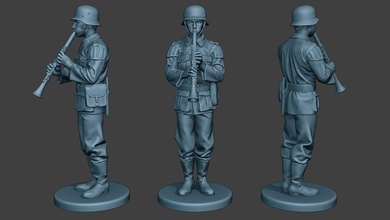 tedesco musicista soldato ww2 in piedi clarinetto g8 3d stampa modello figurine 3dexport uomo miniatura figurina militare esercito asse nazista rintocchi trombone sassofono ottavino corno piatti wehrmacht tamburo basso 3d print model - Mito3D