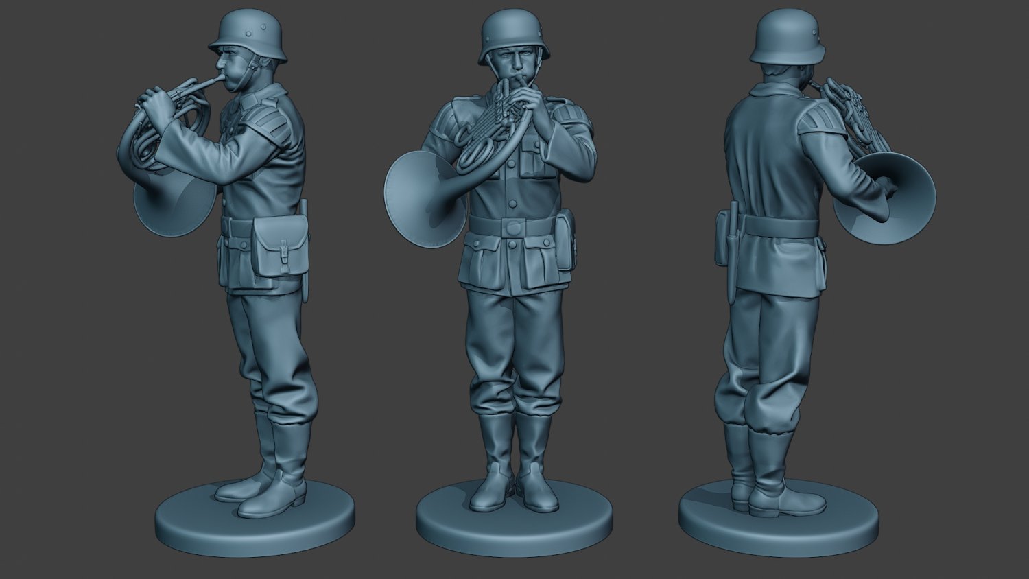 alemão músico soldado ww2 ficar pé francês chifre g8 3d impressão modelo in estatuetas 3dexport homem miniatura estatueta militares exército eixo nazista sinos trombone saxofone flautim clarinete pratos wehrmacht tambor graves 3D print model - Mito3D