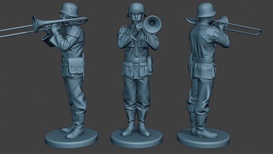 german musician soldier ww2 stand trombone g8 3d print model in figurines 3dexport man miniature figurine military army axis nazi glockenspiel saxophone piccolo horn clarinet cymbals wehrmacht drum bass 3d print model - Mito3D