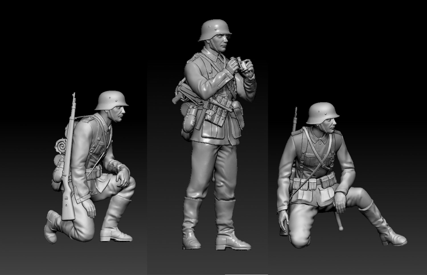 almanca subay askerler 3d yazdır model in figürinler 3dexport ww2 asker deutsch almanya ikinci savaş telsiz talkie komutan nazi faşist mavzer 98k mp40 topçu pak40 minyatürler 3D print model - Mito3D