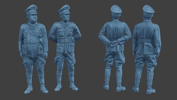 german officers stand ww2 g5 figurines man sculpture military army miniature figure walk soldier war action luger axis anti nazi wehrmacht officer pistole parabellum 3d print model - Mito3D
