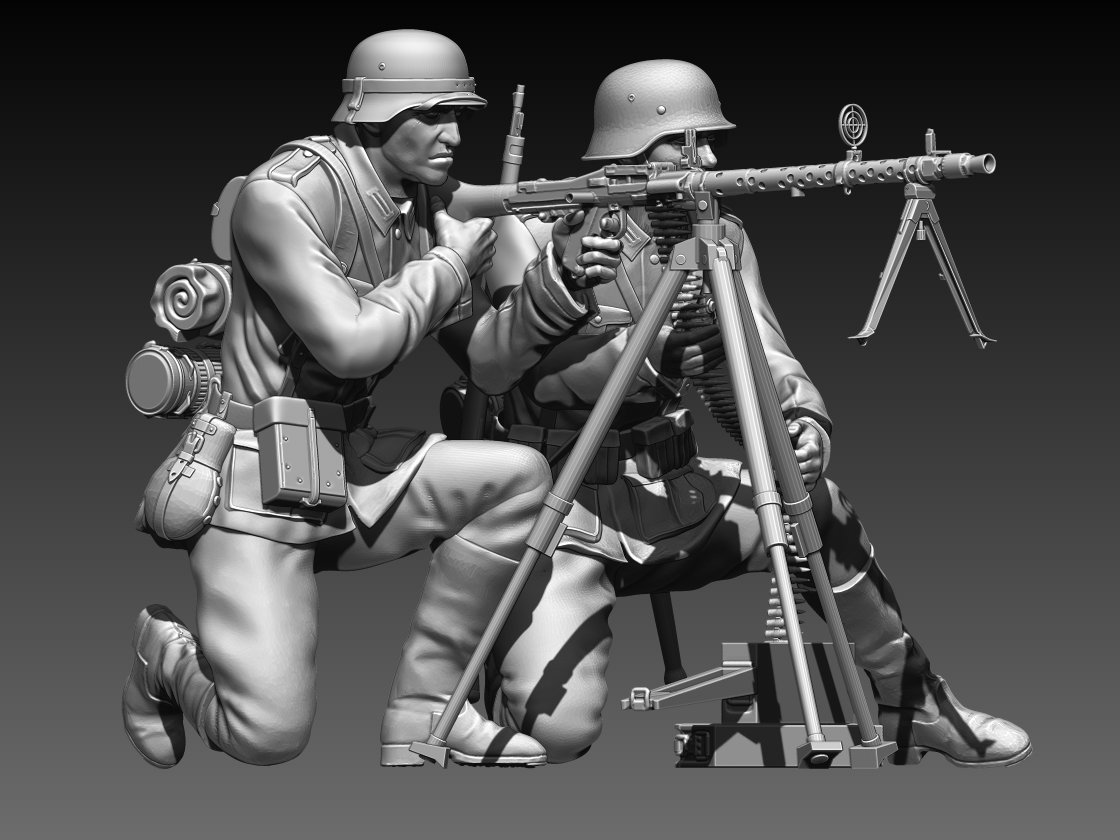 alemán soldados 3d impresión modelo in hombre 3dexport ww2 oficial soldado guerra militar uniforme guante comandante miniatura mundial 2ww mg 34 42 3D print model - Mito3D