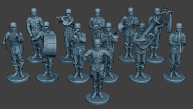 german soldiers military band pack1 ww2 g8 man soldier miniature figurine army axis nazi glockenspiel trombone saxophone piccolo horn clarinet cymbals wehrmacht drum bass 3d print model - Mito3D