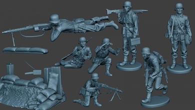 deutsche soldaten ww2 mg42 g7 pack1 3d drucken modell figuren 3dexport soldat miniatur figur militär armee achse nazi krieg aktion skulptur mauser wehrmacht granate reich 3d print model - Mito3D