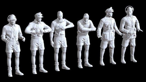 german tank crew africa summer uniform ww2 x6 figurines 3d print model - Mito3D