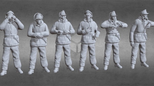 german tank crew africa winter uniform ww2 x6 figurines soldiers 3D print model - Mito3D
