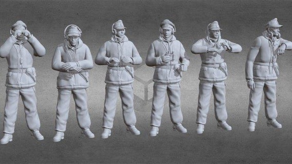 allemand réservoir équipage Afrique hiver uniforme ww2 x6 figurines soldats 3d print model - Mito3D