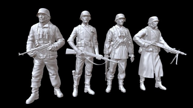 german ww2 idle soldiers x4 figurines war pack nazi 3D print model - Mito3D