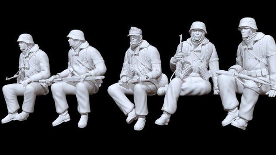 german ww2 seated soldiers x5 figurines nazi war army miltary 3d print model - Mito3D
