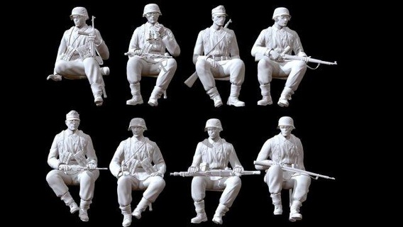 german ww2 seated soldiers x8 figurines pack army military war 3d print model - Mito3D