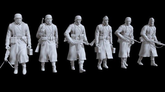 german ww2 walking soldiers x6  figurines ww2 german walking pack soldiers army war  3d print model - Mito3D