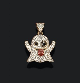 ghost emoji pendant gems pendants spooky haunted scary horror cartoon halloween dead gost jewelry hiphop ice iced jewel diamond briliant hip hop 3d print model - Mito3D