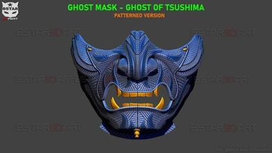 fantasma of tsushima máscara estampado alto detalles 3d impresión modelo in juguetes 3dexport tallado samurai cosplay hannya oni kitsune japonés japón víspera santos covid 19 cara bstar3dprint juegos 3d print model - Mito3D