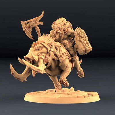 gino on wulf-hog ready to print 3d model in sculpture 3dexport gino-on-wulf-hog dragons dungeons hero mini miniatures mount miniature dwarf tabletop minis dwarven dnd pathfinder hog ttrpg artisan guild wulf 3d print model - Mito3D