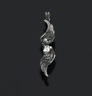 girl feather wings pendant pendants fly nympha woman men gold silver necklace jewelry buterflay butterflay art jewel nature zbrush bird featherbird fure 3d print model - Mito3D