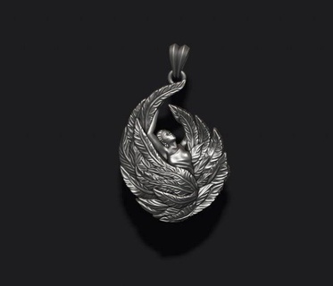girl feather wings pendant v2 pendants fly nympha woman men gold silver necklace jewelry buterflay butterflay art jewel nature zbrush bird featherbird fure 3d print model - Mito3D