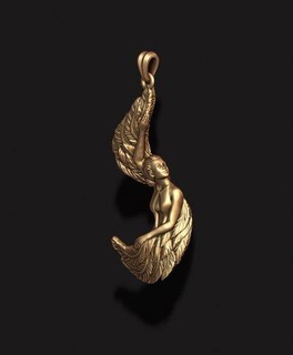 girl feather wings pendant v3 pendants fly nympha woman men gold silver necklace jewelry buterflay butterflay art jewel nature zbrush bird featherbird fure 3d print model - Mito3D