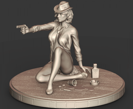 girl a stl 3d print model in woman 3dexport booze alcohol cigarettes cigarette butts party character danger threat ammunition shirt heels hat tie ashtray glass sitting 3d print model - Mito3D