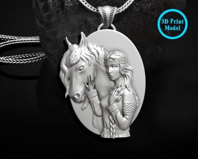girl horse pendant pendants jewelry gold bangle 3dsmax metal copper prototype stl casting bracelets necklaces animal milling woman silver design 3d print model - Mito3D