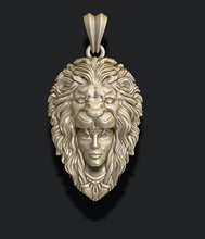 girl lion pendant jewellery nature head men mesh necklace woman jewelry lionhead female tiger angry roaring lioness africa wild tigr animal 3d print model - Mito3D